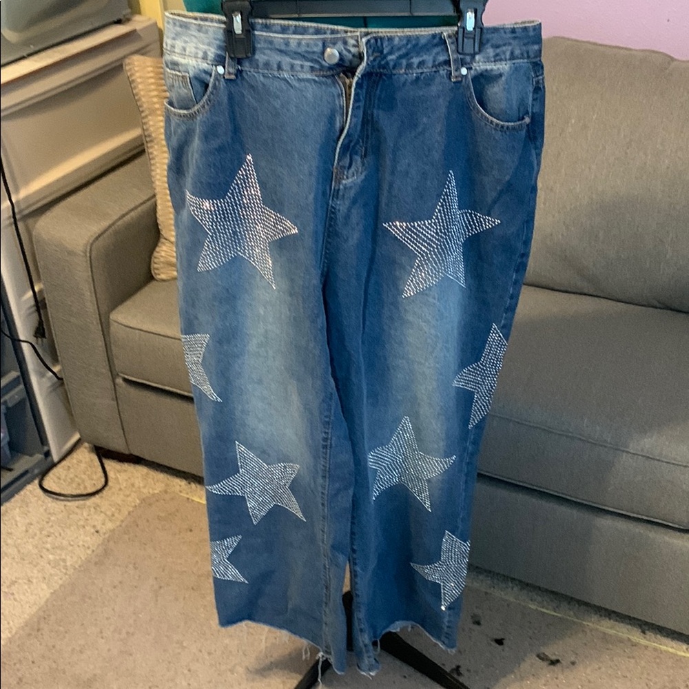 Star Embellished Blue Jeans